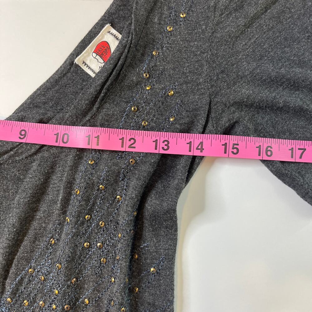 Free People Dark Gray V-Neck Knit Studs Short Sleeve Boho Shift Dress Women - Picture 7 of 10